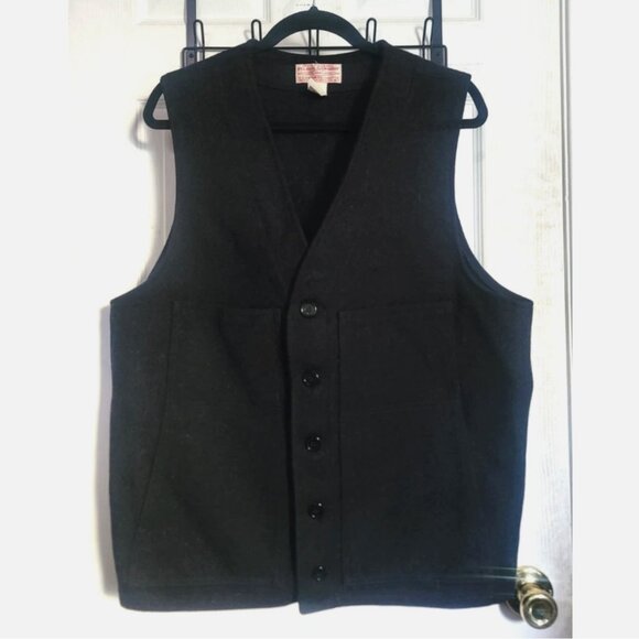 Vintage Filson USA Cruiser Vest Mackinaw Wool Men 46 Charcoal Gray Black Style 2 - Picture 1 of 13